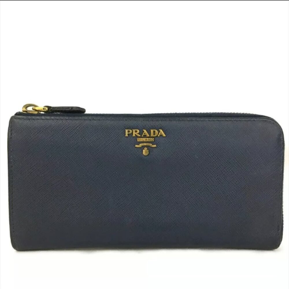 AUTHENTIC SAFFIANO BLUE LEATHER ZIPPER LONG WALLET